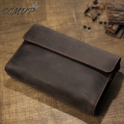 CCMVP品牌自营质量保证-CCMVP休闲品牌夏天新款疯马皮男款钱手拿复古手机牛皮手手抓咖啡色默认颜色