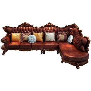 森美人欧式沙发组合客厅整装家具实木复古别墅转角刻沙发 真皮1+贵+3 组合