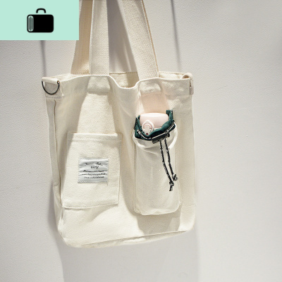 原创ins新款日系文艺多口袋大帆布包女单肩手提斜挎包布包NEW LAKE女士单肩包