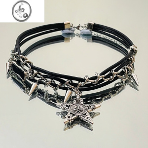 JiMichoker柳钉骷髅星星项圈Y2K辣妹亚文化哥特朋克地雷系小众甜酷潮 柳钉骷髅星星项圈