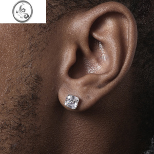 JiMiS925银银方钻耳钉男女简约百搭超闪锆石镀白金 hiphop 耳饰