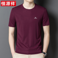 恒源祥冰丝短袖t恤男士圆领夏季新款纯色桑蚕丝休闲男装打底上衣