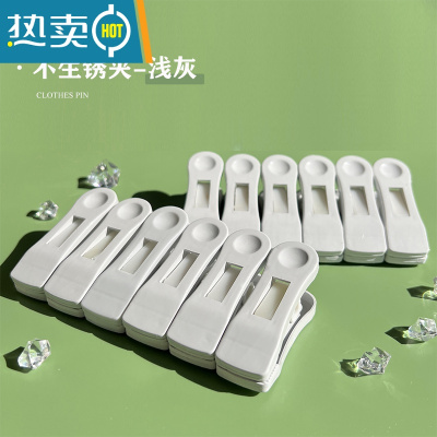 敬平不生锈晒衣夹强力防风防滑固定多功能加厚晾衣架家用简约晾晒夹子 塑料弹簧-不生锈-浅灰-24只