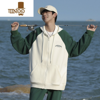 YANXU开衫卫衣男2023新款连帽小众拼接美式复古港风宽松休闲外套