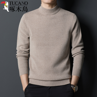 啄木鸟秋冬新款加厚保暖半高领毛衣男中年休闲男士羊毛打底针织衫