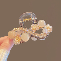 高级感水钻花朵抓夹女2024年新款发夹中号鲨鱼夹后脑勺盘发抓头饰送女朋友老婆情人节七夕生日礼物