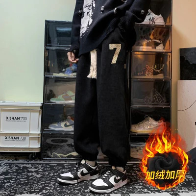 男装裤子男休闲美式潮牌加绒保暖休闲裤百搭宽松大码束脚痞帅男裤