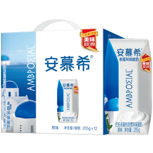 [7月生产]伊利 安慕希希腊风味酸奶 原味205g*12盒/箱 多35%蛋白质 礼盒装