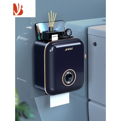 三维工匠免打孔卫生间纸巾盒厕纸盒壁挂式厕所卫生纸卷纸抽纸盒防水置物架 子夜蓝[丝滑出纸-双层大容量]