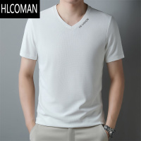 HLCOMAN夏季休闲男装V领短袖T恤衫中青年薄款吸汗半袖套头上衣宽松打底衫