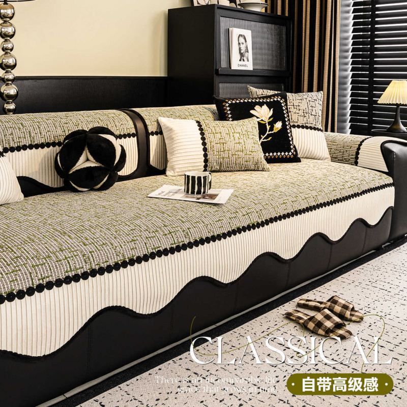 新款四季通用加厚雪尼尔沙发垫冬异形坐垫固定防滑一片式盖布