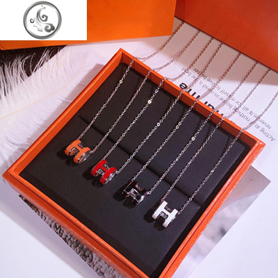 S925纯银韩版H字母项链女 简约饰品时尚百搭英文吊坠字母锁骨链 JiMi