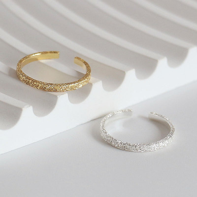 S925纯银磨砂银色金色戒指女小众设计感高级开口指环食指戒细戒圈送女朋友老婆情人节七夕生日礼物