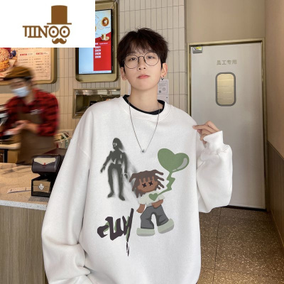 YANXU卫衣男士圆领休闲长袖t恤美式潮牌2023新款卡通百搭打底衫