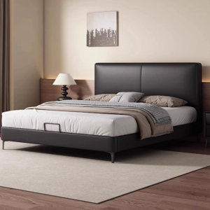 头层牛皮床主卧次卧双人大床实木真皮极简婚床