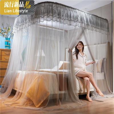 可升降支架U型导轨蚊帐落地家用卧室床幔1.5m1.8米欧式公主风轨道 三维工匠