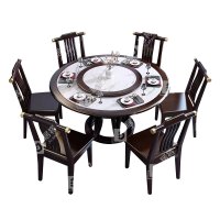 居将岩板餐桌实木圆形餐桌椅组合1.2米圆桌6把餐椅
