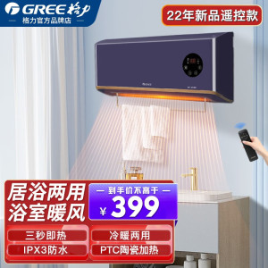 格力(GREE) 取暖器暖风机NFBC-X6022B浴室壁挂式家用防水居浴冷暖两用电暖器遥控速热电暖气片热风机 遥控款