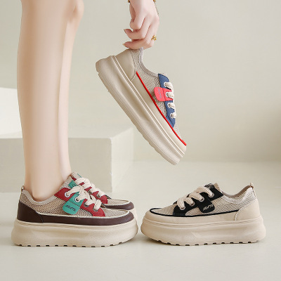 2025夏季新款透气凉鞋网面镂空女鞋子时尚百搭休闲厚底板鞋