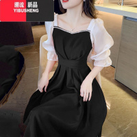 YIBUSHENG法式假两件连衣裙女春季红色小礼服质感高级感气质半袖收腰裙子