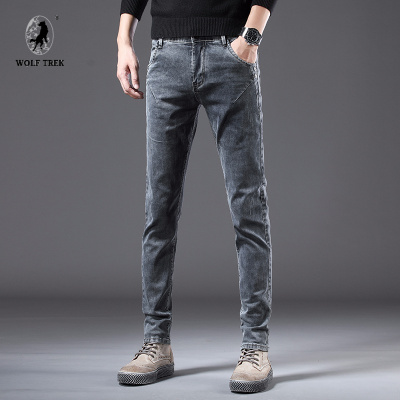 七匹狼国际公司授权WOLFTREK-秋季牛仔长裤子男士修身小脚韩版潮流2020新款秋冬款潮牌