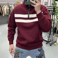 新款秋冬时尚潮流宽松加绒拼接半拉链情侣卫衣长袖打底衫上衣套头_327