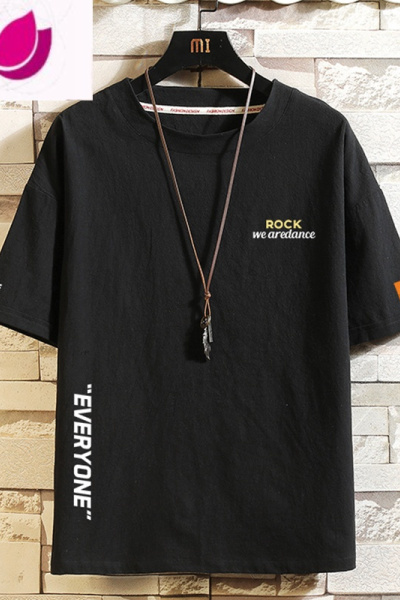 七斓2023夏季新款亚麻短袖T恤男棉麻英文时尚中袖学生胖子大码半截袖