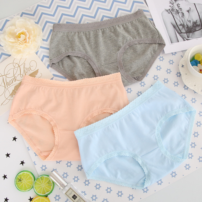 中腰女士内裤棉质无痕蕾丝包臀棉质面料少女三角裤头