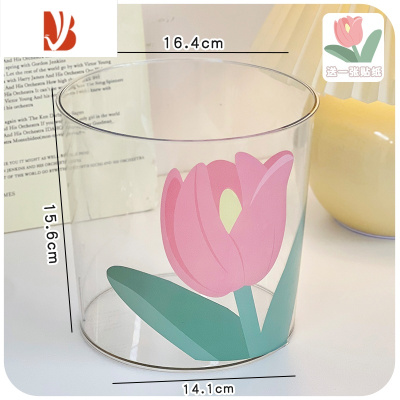 三维工匠桌上垃圾桶无盖透明桌面郁金香寝室学生书桌纸篓办公室卧室垃圾篓