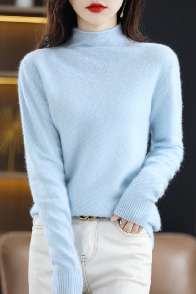 秋冬女款半高领貂绒毛衣纯色大码羊毛衫套头纯色百搭修身打底