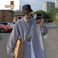 YANXU夏季薄款条纹衬衫男长袖日系cityboy宽松休闲韩版潮流百搭外套潮