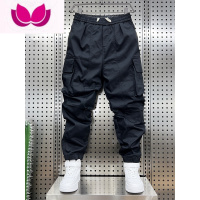 七斓痞帅休闲工装裤男网红潮牌宽松束脚长裤卡其色口袋小脚哈伦裤