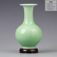 景德镇陶瓷器花瓶摆件客厅插花青釉仿古新中式简约酒柜家居装饰品 三维工匠 青釉葫芦-送底座