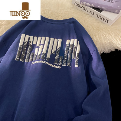 YANXU美式发泡卫衣男士圆领潮牌长袖t恤宽松休闲上衣服