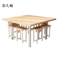 苏久顺餐桌学校食堂小吃店快餐桌椅饭堂橡木色方桌1200*1200*750含椅