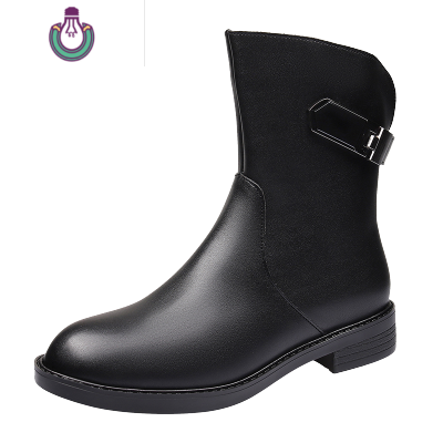 FISHBASKET2020新款靴子女粗跟中筒靴圆头大棉靴中跟大码女鞋平底雪地靴保暖靴子