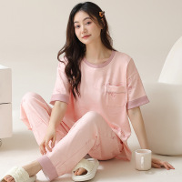 月子服夏季薄款棉质产后短袖长裤大码孕妇哺乳睡衣女怀孕期家居服_1