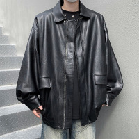 男装复古潮流宽松机车PU皮衣夹克男新款春秋季美式百搭上衣男外套