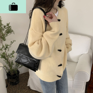 网红高级感包包女包新款2020秋冬韩版百搭ins菱格链条单肩包斜挎NEW LAKE 气质黑女士单肩包 气质黑