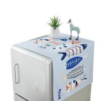 北欧布艺冰箱罩电罩布鱼单双对三开冰箱盖布巾年年有鱼 蓝灰底彩色鱼短毛绒材质 67*175厘米双开/对开门冰箱用