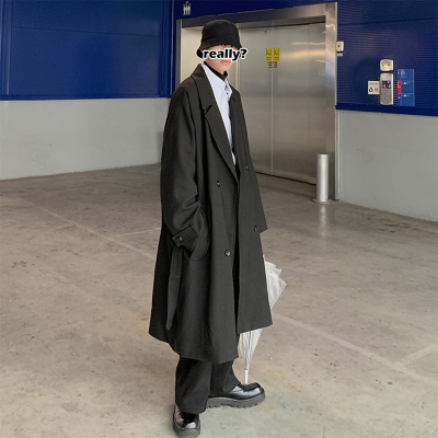 HongZun长款毛呢大衣男士秋冬季新款宽松加厚外套韩版复古潮牌情侣款风衣毛呢大衣