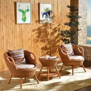 质凡 藤椅三件套 阳台桌椅 户外休闲茶桌椅 小藤椅子 2椅+1几