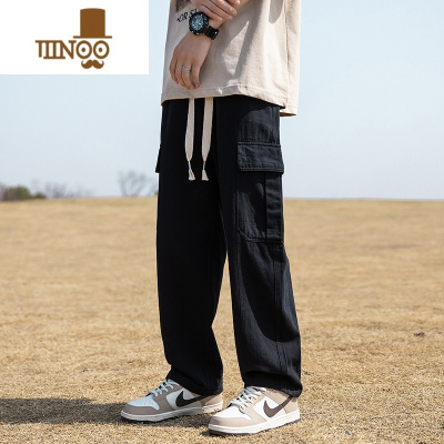 YANXU男生卡其色工装裤男夏季薄款宽松直筒裤休闲裤子阔腿2023新款