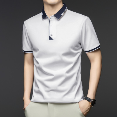 夏季新款男士纯色翻领短袖T恤休闲简约时尚轻薄舒适透气男装