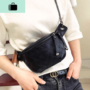 腰包女2020韩版新款小包包软皮格子包百搭斜挎包时尚胸包女潮女包NEW LAKE 黑色99-1女斜挎包 黑色99-1