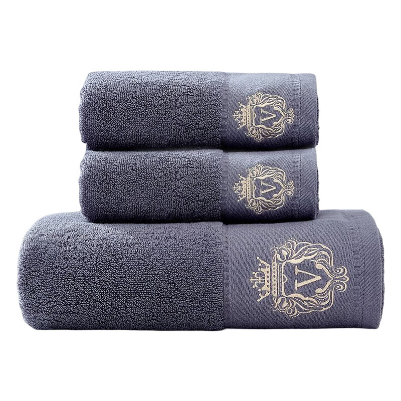安居先森五星级酒店品质新疆长绒棉奥斯汀爆品三件套毛巾浴巾礼盒套装两面一浴 灰色(套)