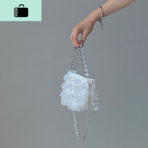 ins复古单肩手提仙女包2020夏天温柔仙气包包迷你珍珠链条水桶包NEW LAKE 仙女包包女士单肩包 仙女包包