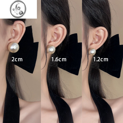 JiMis925银针棉花耳环2023年新款大珍珠耳钉女蚊香盘珍珠耳夹复古港风