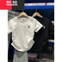 YIBUSHENG设计感小众刺绣褶皱正肩短袖T恤女美式短款修身体恤上衣服