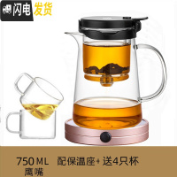 三维工匠 全玻璃内胆飘逸杯 可拆洗过滤泡茶壶冲茶器耐热家用茶壶茶具 750(鹰嘴)+保温座+送4杯